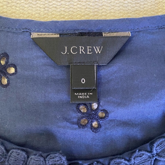 J Crew Navy Ruffle Eyelet Button Down Blouse - Picture 7 of 13